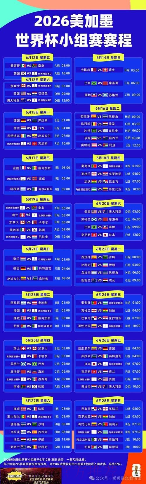 2026世界杯完整赛程一览完整安排免费观看